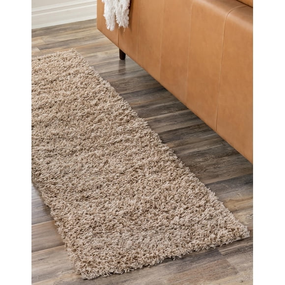Rugs.com - Ãœber Cozy Solid Shag Collection Rug â€“ 10 Ft Runner Taupe Shag Rug Perfect for Hallways, Entryways, 2' 6 x 10' Runner