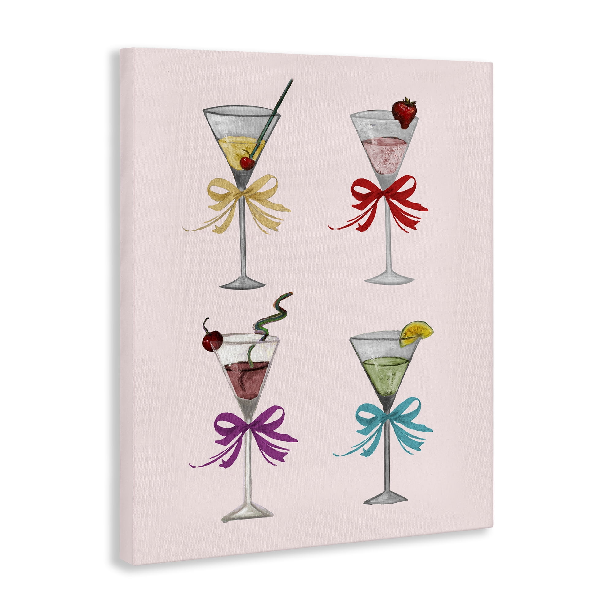 Stupell Industries Cute Ribbon Cocktails Food & Beverage Painting Wrapped Canvas Art Print Wall Art, 24 x 30