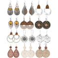 thumbnail image 1 of Pendientes Coolkin Boho vintage geométricos redondos de madera y cuero, 1 of 6