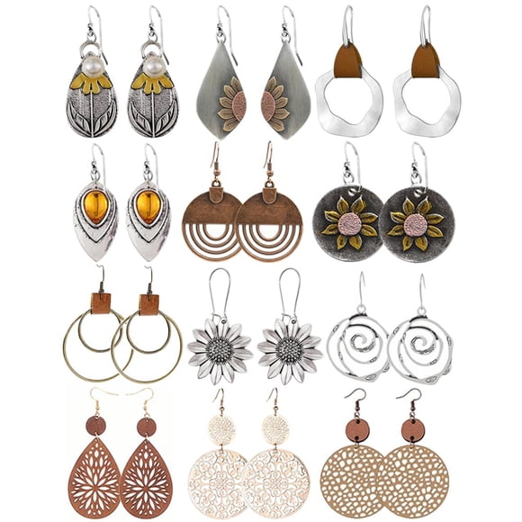 Pendientes Coolkin Boho vintage geométricos redondos de madera y cuero