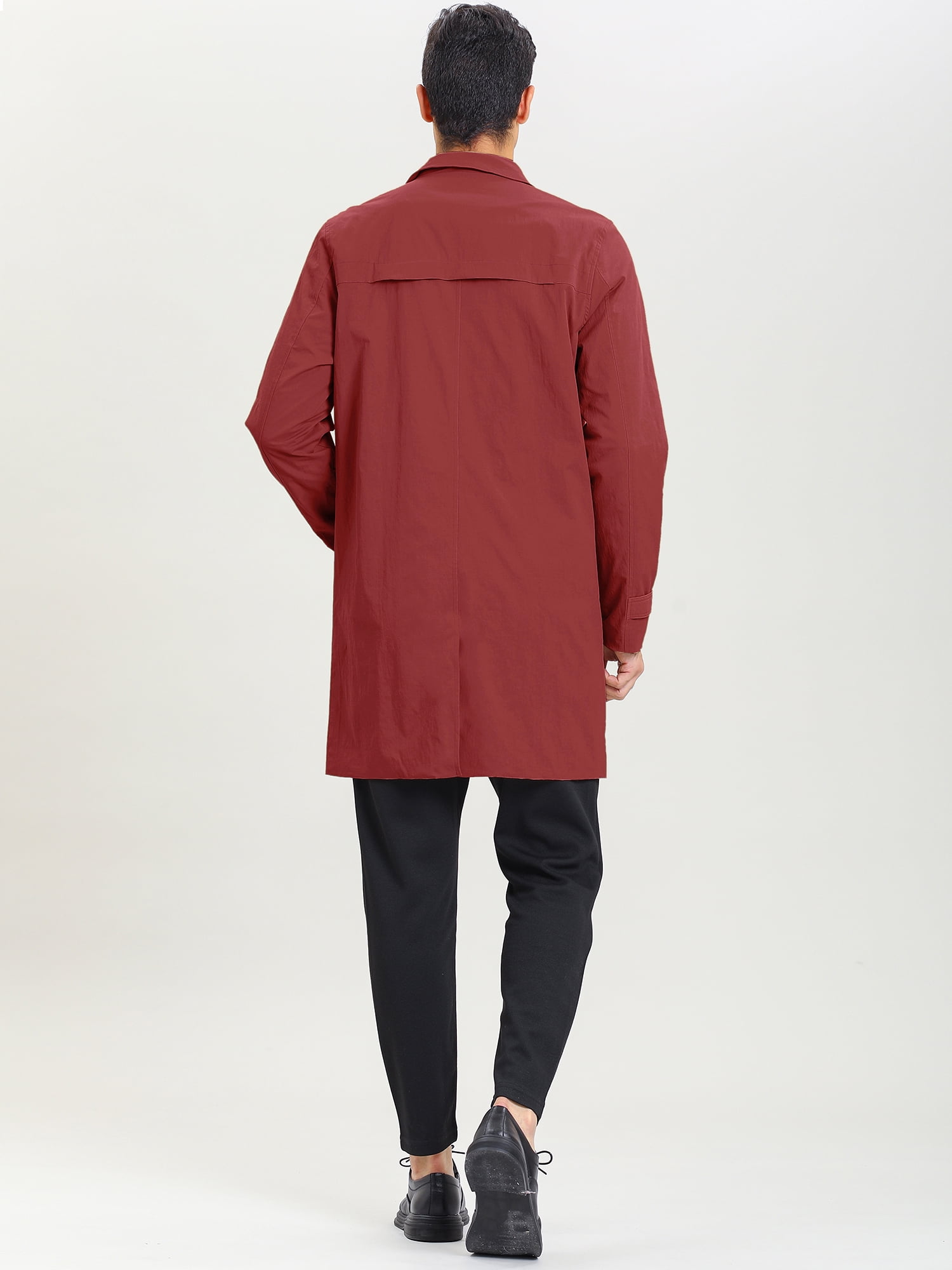 DARING DIVA Men's Trench Coat Lightweight Single Breasted Jacket Overcoat S Burgundy