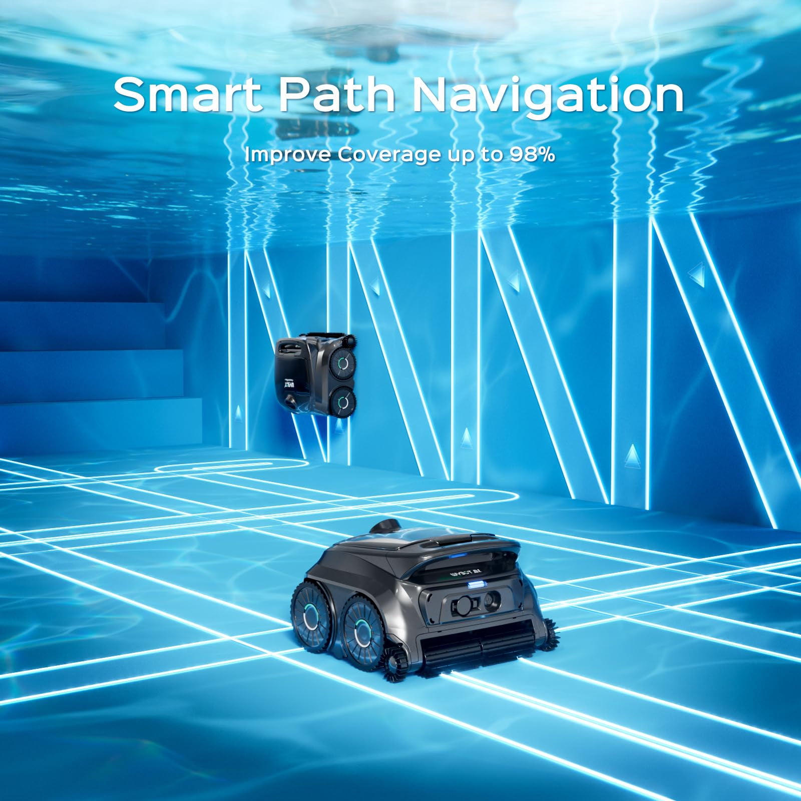 WYBOT B1 Robotic Pool Cleaner, Floor and Wall Cleaning, 120min Runtime Cordless Pool Cleaner for Inground & Above Ground Pools, Smart Navigation, Self-Parking, Dual Side Brushes, Grey & Green
