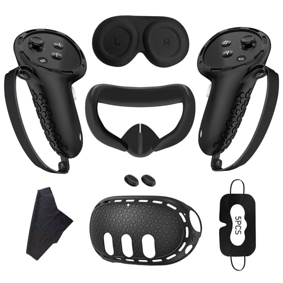 Meponn Soft VR Protective Cover Silicone Accessories Kit for Meta Quest 3,Black