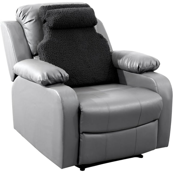 Sherpa Fleece Lumbar Support Pillow with Headrest for Recliner,Memory Foam Chair Cushion for Back Pain,Big High Back Support for Recliner with Chair Headrest for Elderly (Black)