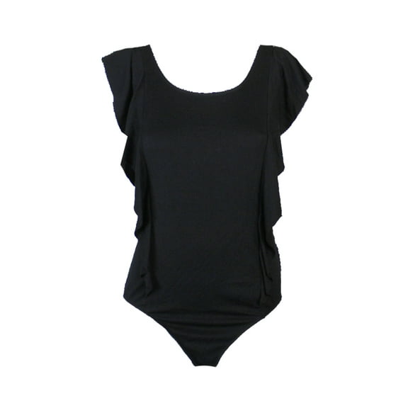 1.State Womens Black Scoop Neck Ruffle Body Suit L