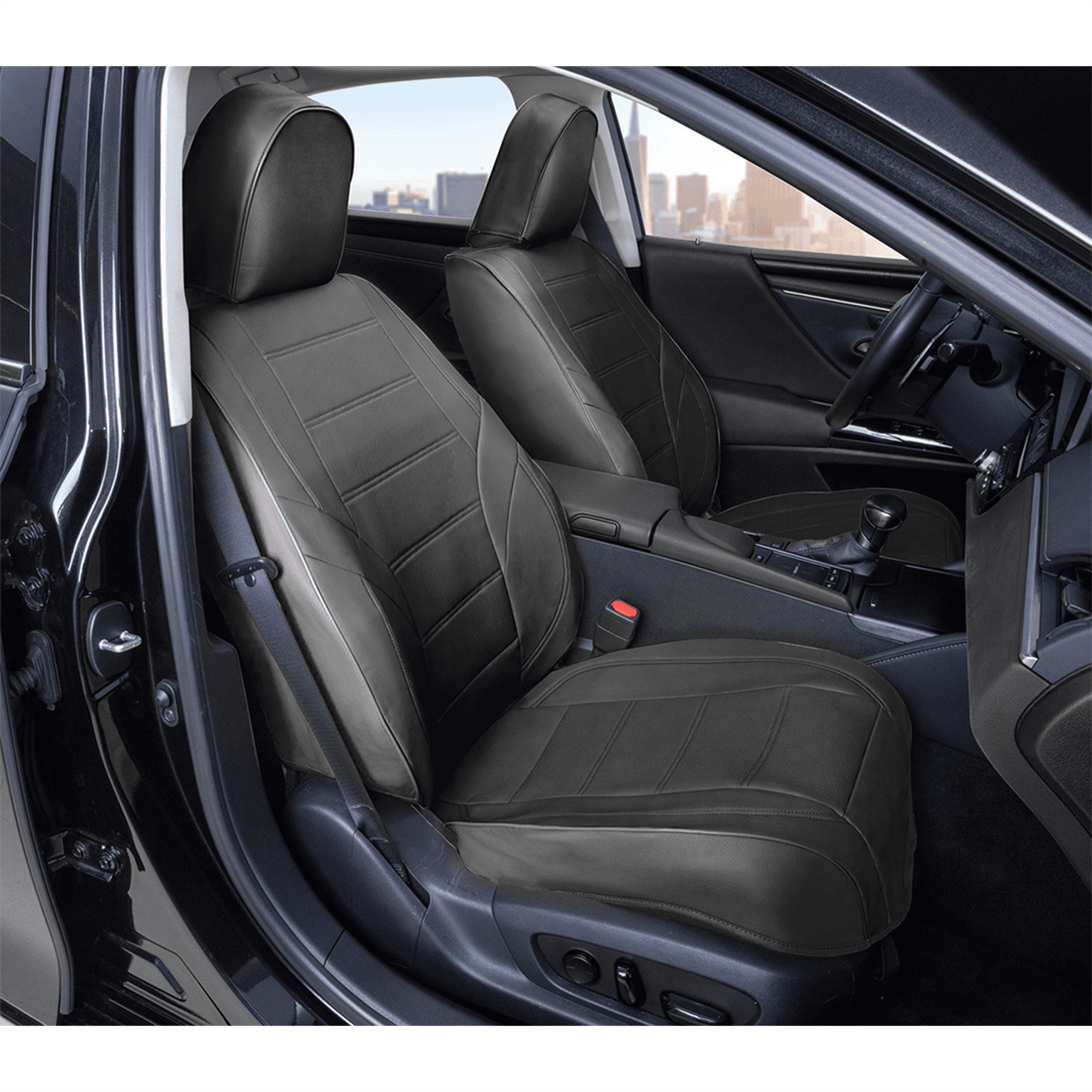 Auto Drive Full Faux Leather Seat Covers - 2 Pack - Black, Universal Fit