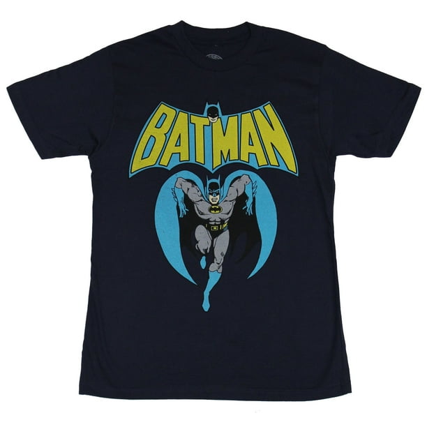 Batman (DC Comics) Mens T-Shirt - Running Rush Bats Under Old School Logo  (X-Small) 