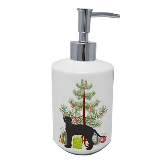 7 x 3.5 in. Unisex Black German Rex Cat Merry Christmas Ceramic Soap Dispenser