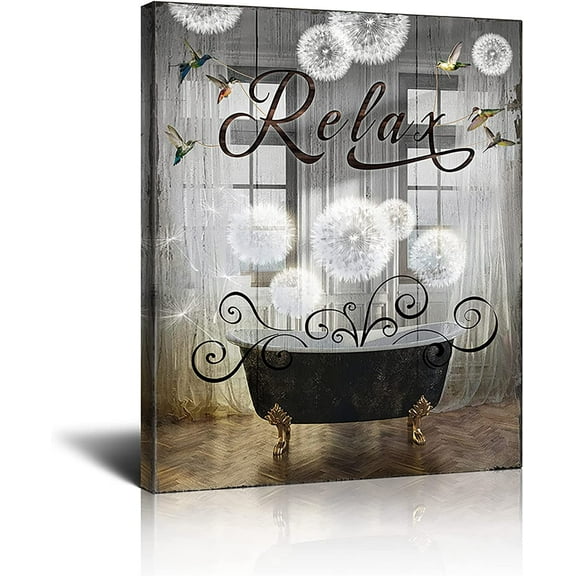 Busyhead Rustic Dandelion Bathroom Sign Relax Print Wall Art 12" x 16" Framed Canvas Prints