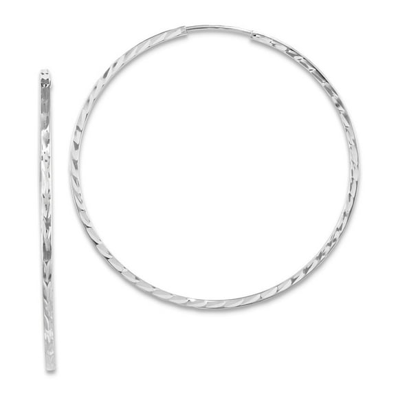 14k White Gold Sparkle-Cut Square Tube Endless Hoop Earrings - Measures 40x40mm Wide 1.35mm Thick