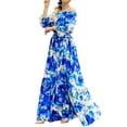 thumbnail image 2 of Sunloudy Vestido de manga larga casual para mujer, estampado a la moda, cuello de barco, vestido largo con cinturón Sunloudy  moda, 2 of 8