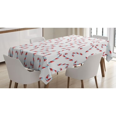 Ambesonne Candy Cane Tablecloth Rectangular Table Cover, Aquarelle Sweets, 52"x70", Orange and Blue