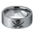 thumbnail image 2 of Tungsten Skull Crossbones and Swords Band Ring 8mm Men Women Comfort Fit Gray Flat Cut Brushed Polished, 2 of 4