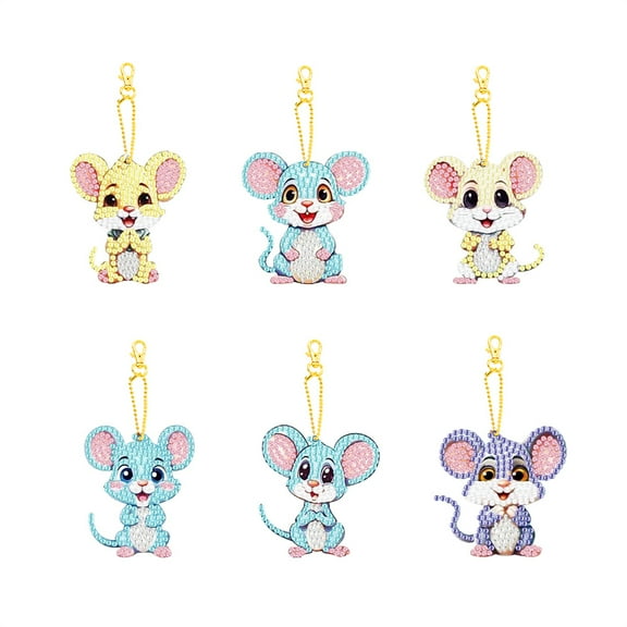 6pcs 5D Mouse Diamond Drawing Keychain Kit, Double sided Diamond Art Keychain, DIY Handmade Crafts, Children Adult Beginners DIY, Keys, Mobile Phones, Backpack Accessories