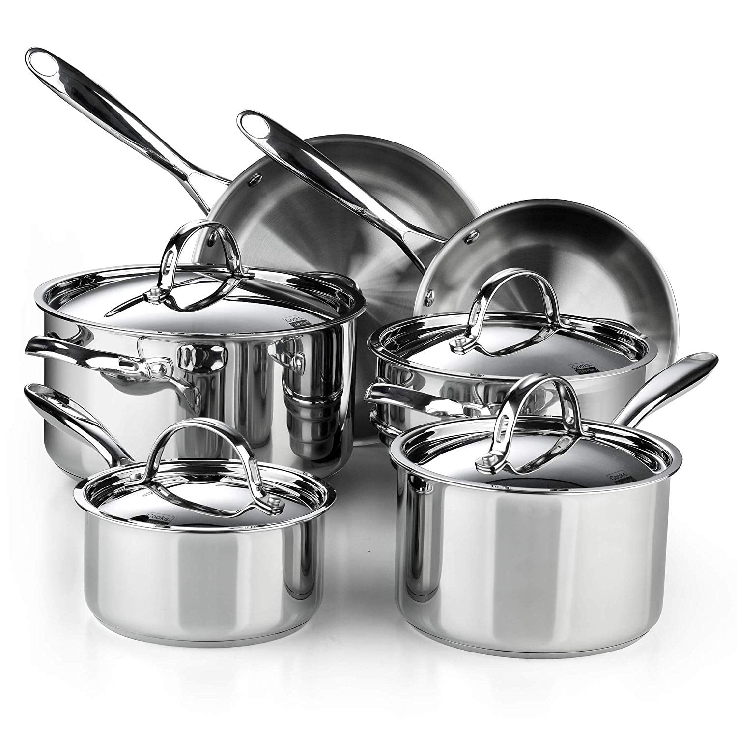 Cooks Standard Classic Stainless Steel Cookware Set 10-Pieces, 18/10 Stainless Steel Pots and Pans Kitchen Cooking Set, Silver