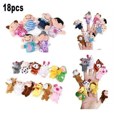 18pcs Educational Toys Finger Puppets Story Time Finger Puppets 12 Animals & 6 People Family Members Play House Accessories