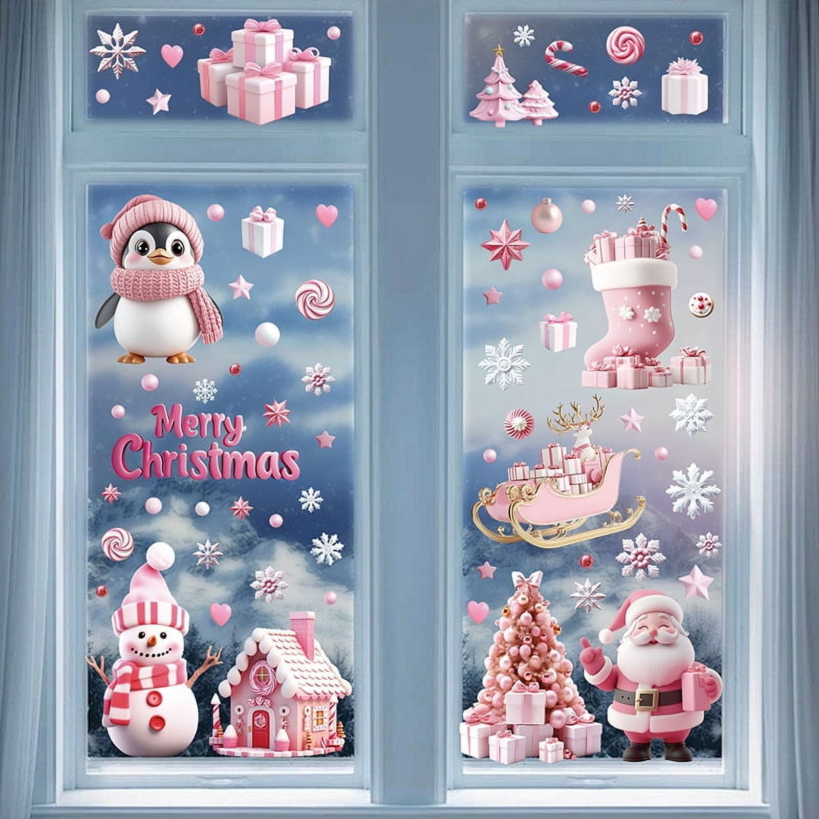155pcs Christmas Window Clings Christmas Snowflakes Window Stickers 8sheets Christmas Window Decals Decorations, Christmas Snowflakes Clings Decoration Set for Kids Home Party Supplies