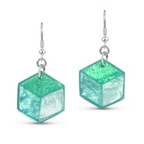 AeraVida Green Tones Hexagon Shaped Capiz Shell 3D Cube Effect Dangle Earrings
