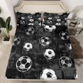 thumbnail image 2 of Manfei Football Soccer Queen Sheet Sets 4 Pieces, Ball Sport Gamer Flat Sheet, Grunge Black Gray Queen Fitted Sheet, Breathable Room Decor, 2 of 7