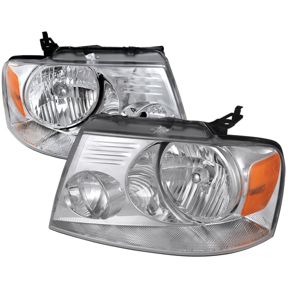 Replacement Crystal Headlights w/ Amber Reflector (Chrome Housing/Clear Lens) Made for and Compatible with 2004-2008 Ford F-150/ 2006-2008 Lincoln Mark LT