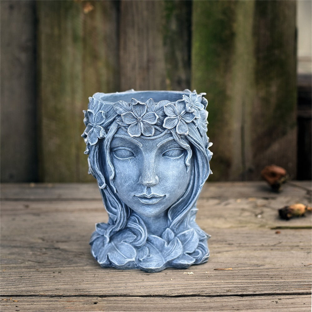 HEAD Creative Goddess Head Statue Planter Vase Resin Plant Flower Pot Garden Decor 