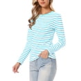 thumbnail image 4 of INSPIRE CHIC Striped Shirts for Women Long Sleeve Cotton Tops Crew Neck Fitted Tees Casual Outfits M Light Blue Stripe, 4 of 6