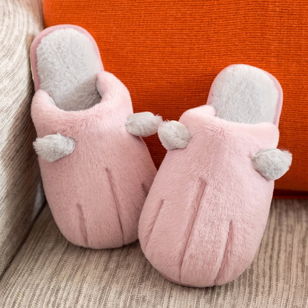 Pantuflas de algodón de invierno para mujer, zapatos de felpa cálidos con orejas de pata de gato para interiores, pantuflas de algodón para parejas al aire libre Wmkox8yii hj789