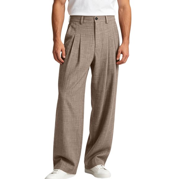 ShomPort Mens Dressy Pants Elastic Waist Straight Leg Loose Pleated Trousers Casual Business Officewear Pants