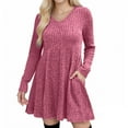 thumbnail image 6 of BLTIBY Long Sleeve Sweater Dress Fall Dresses V Neck Empire Waist Baby Doll Casual Dress with Pockets Hot Pink M, 6 of 9