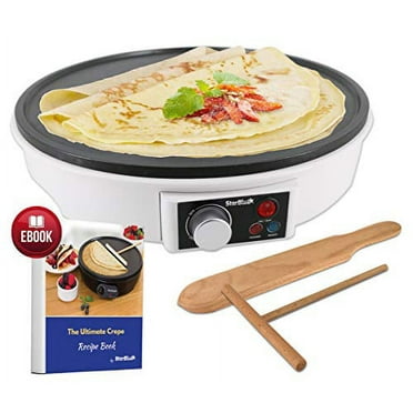12" Electric Crepe Maker by StarBlue with FREE Recipes e-book and Wooden Spatula - Nonstick and Portable Pan, Compact, Easy Clean with On/off button AC 120V 50/60Hz 1000W