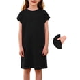 thumbnail image 2 of IVEYRTF Girls Solid Color T-Shirt Dress with Pockets Kids Summer Everyday Activities Knee Length Casual Dress, 2 of 9