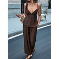 thumbnail image 5 of Women's Wide Leg Sets Deep Neck Camisole Tank Tops Matching 2 Piece Set Pants Outfit Top Dark Brown S, 5 of 7