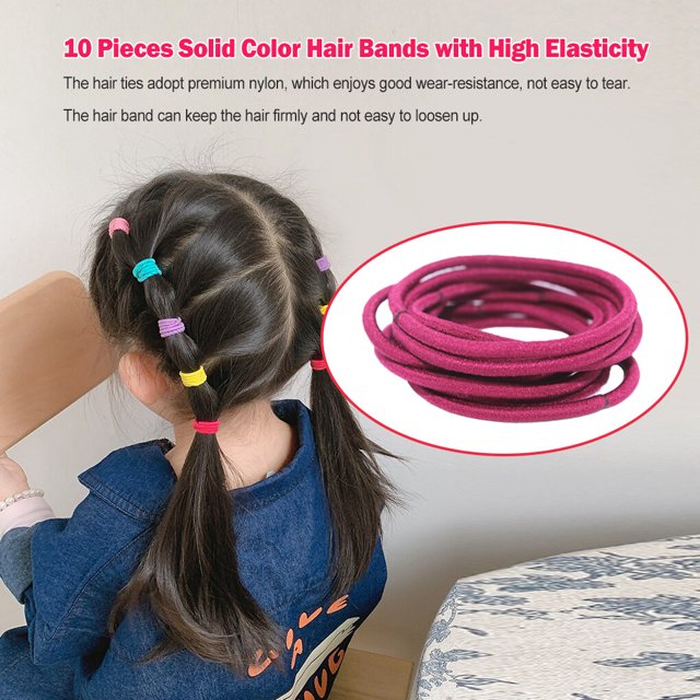 10 Pièces Bandes de Cheveux Mélangés Extensibles Réglables Décoratif Haute Élasticité Titulaire de Queue de Cheval de Protection Filles Accessoires pour Enfants Vin Rouge