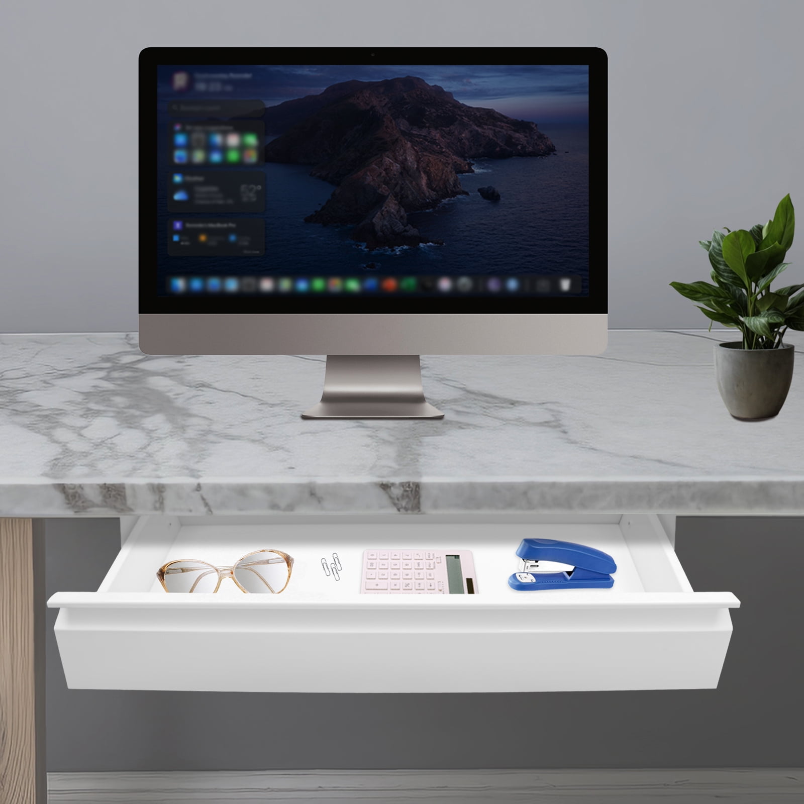 Under Desk Mounted Sliding Pull-out Drawer without Shell for Office Desk, Pull-out Drawer Storage Organizer for Sit Stand Workstation Store Keyboard, Mouse, White