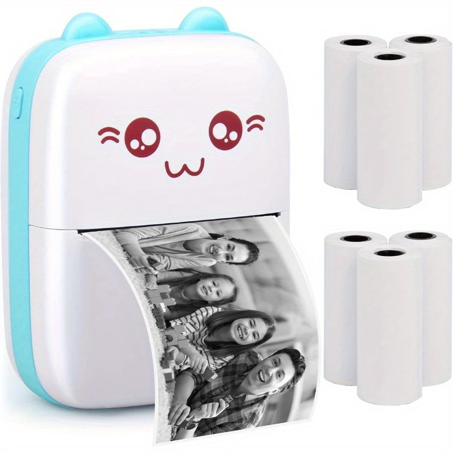 5 Rolls Of Paper Sold Separately, Cute Meow Portable High-definition Mini Printer - USB Charging, Ink Free Thermal Printing, Monochrome Photo And Label Machine, Perfect Choice for Homework And Notes