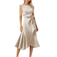 thumbnail image 2 of ClodeEU Women's Sleeveless Asymmetrical Ruffle Hem Midi Dress, Ruched Waist Bodycon Party Dress Khaki,Women's Plus XL, 2 of 7