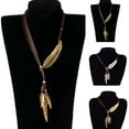thumbnail image 2 of UDIYO Bohemian Women Rhinestone Feather Pendant Faux Leather Rope Necklace Jewelry, 2 of 7