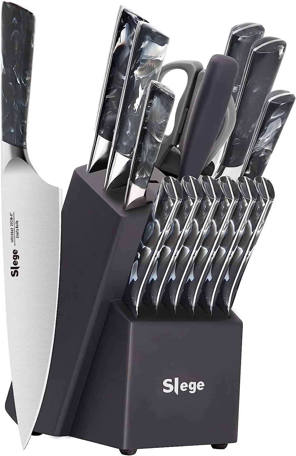 Knife Block Set,Kitchen Knife Set,15 Pieces Chef Stainless Steel Knife