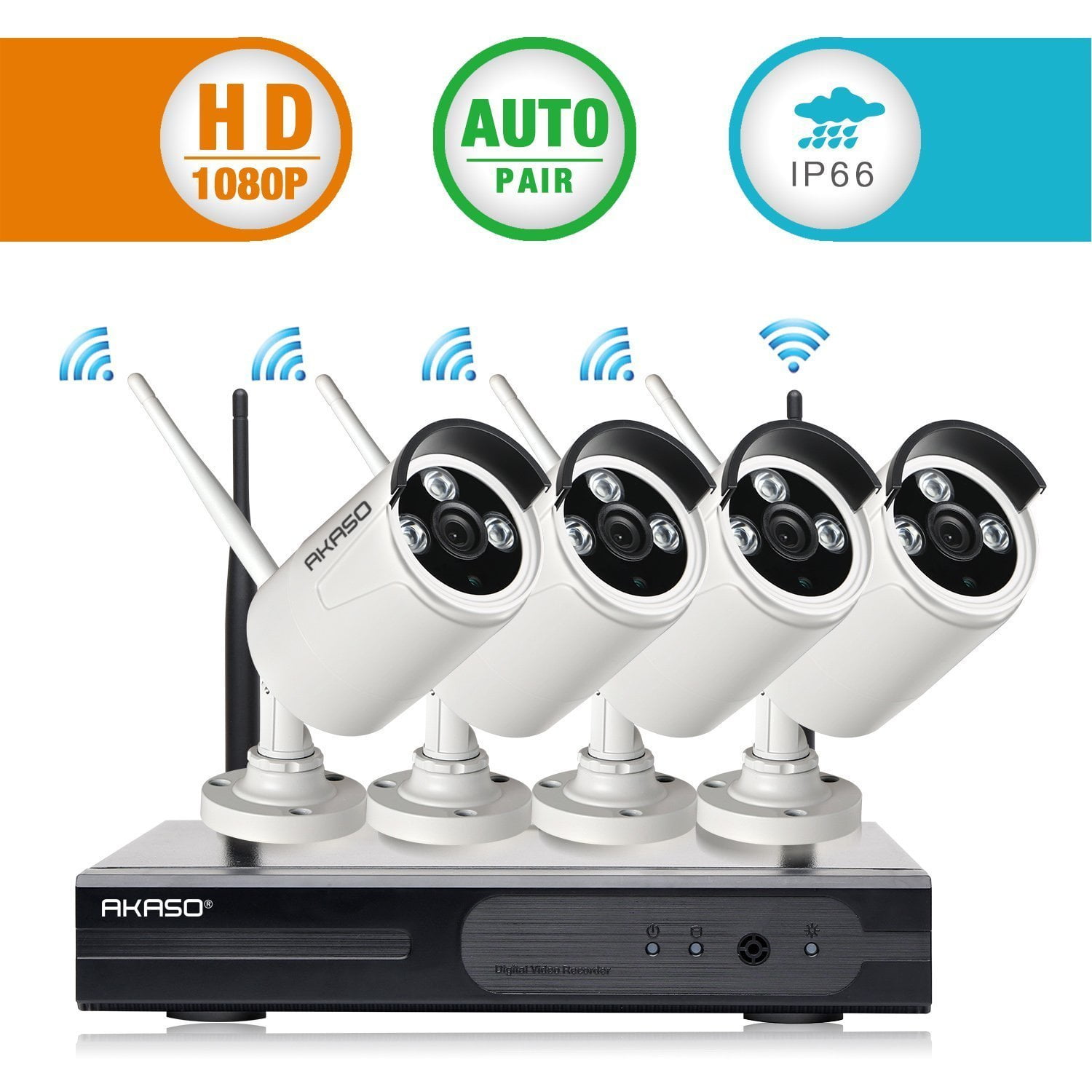 AKASO 4CH 1080P Wireless Network IP Security Camera System WIFI NVR