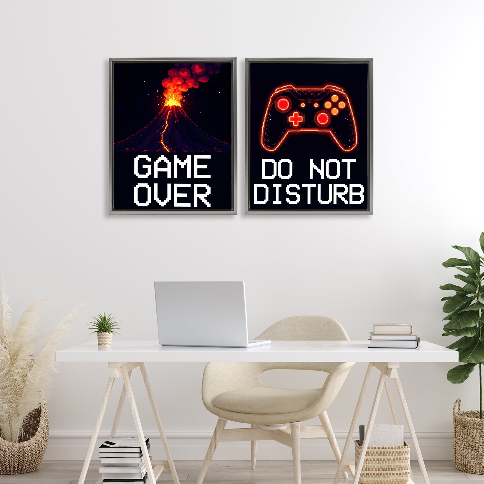 Pixel Game Sentiments 2 Piece Gray Framed Floater Canvas Set, design by Kim Allen