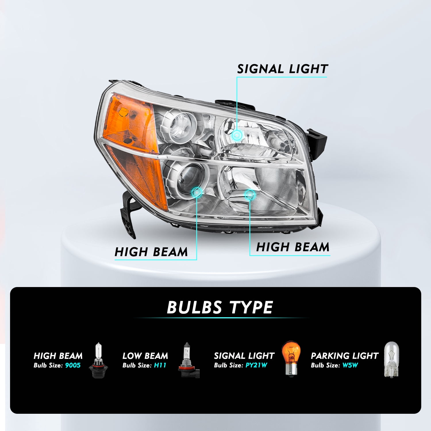 For 2006-2008 Honda Pilot Chrome Housing Amber Corner Headlights Assembly Pair