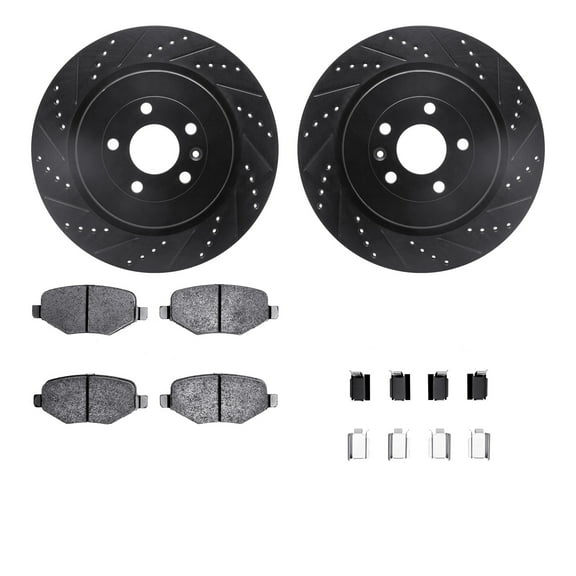 Dynamic Friction Company Rear Brake Rotors-Drilled and Slotted-Black with 5000 Advanced Brake Pads includes Hardware 8512-54166