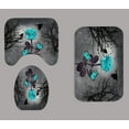thumbnail image 4 of 4PCS/Set Vintage Teal Rose Butterfly Shower Curtain with Non-slip Bath Rugs, Black Crow Misty Forest Tree Starry Sky Dark Gothic Art Bathroom Decor, Waterproof Fabric Bath Curtain, Magic Rose, 4 of 7