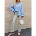 thumbnail image 5 of Women Shirt Long Sleeved Button Up Shirt Pleated V Neck Shirt Loose Casual Fluffy Top, 5 of 5
