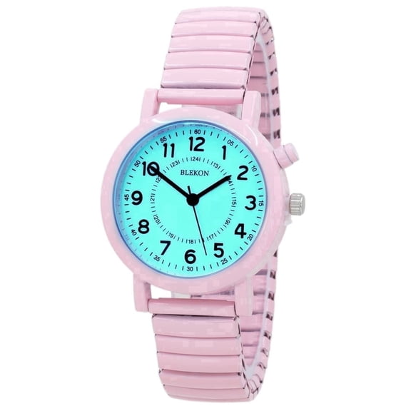 Blekon Original Light Up Dial Watch for Ladies 33mm Case Push Button Glossy Expansion Band - Analog Watch with Glow in The Dark Dial, Ideal for Everyday and Party Wear