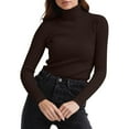 thumbnail image 6 of Mock Turtle Necks Tops for Women Long Sleeve Ribbed Shirts Thermal Slim Fit Lightweight Undershirts，Coffee L, 6 of 6