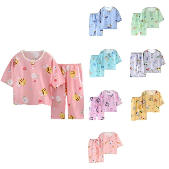 Summer Savings!Ahuyic Summer Toddler Kids Shirt and Short Pants Set Boys Girls Printed Round Neck 2 Piece Outfits Casual Children's Set 3 Years Green