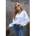 thumbnail image 3 of ABPHQTO Camisa blanca con puños arrugados y cuello en V para mujer, 3 of 5