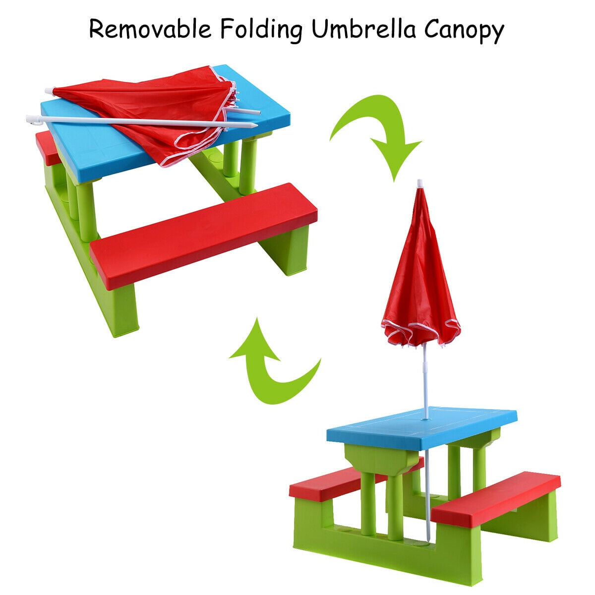 Costway 4 Seat Kids Picnic Table w/Umbrella Garden Yard Folding Children Bench Outdoor 