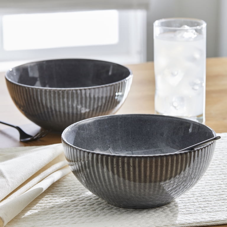 Stoneware Cereal Bowl with Textured Ribbed Finish photo 5